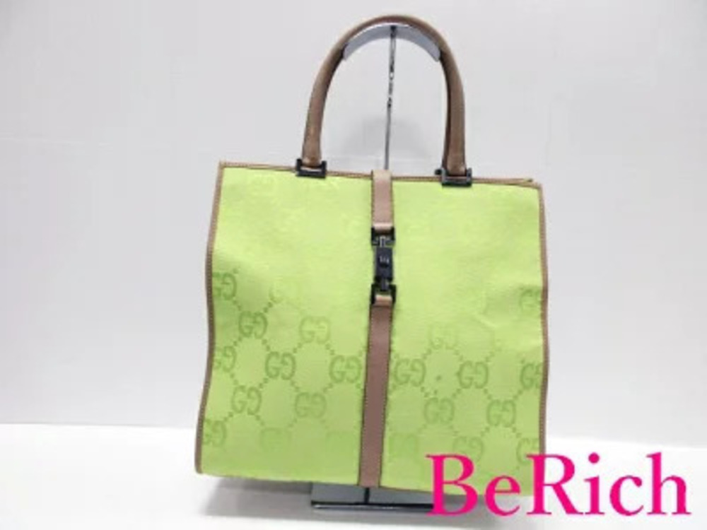 Gucci Tote Bag Jackie GG Beige Lime Green Handbag